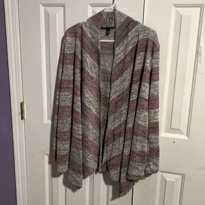 Star Vixen Sz L Grey/wine Stripe Long Sleeve Maxi Open Cardigan Sweater.